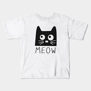 Black Cat Meow Kids T-Shirt